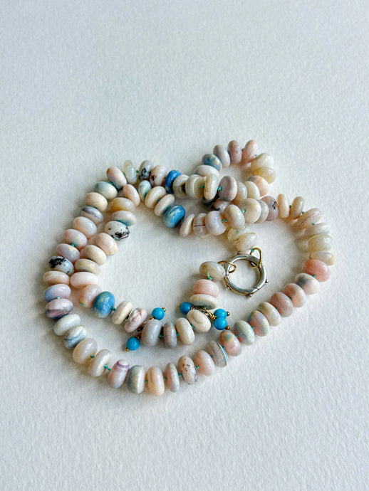 Blush/Blue Opal Hand-Knotted Necklace