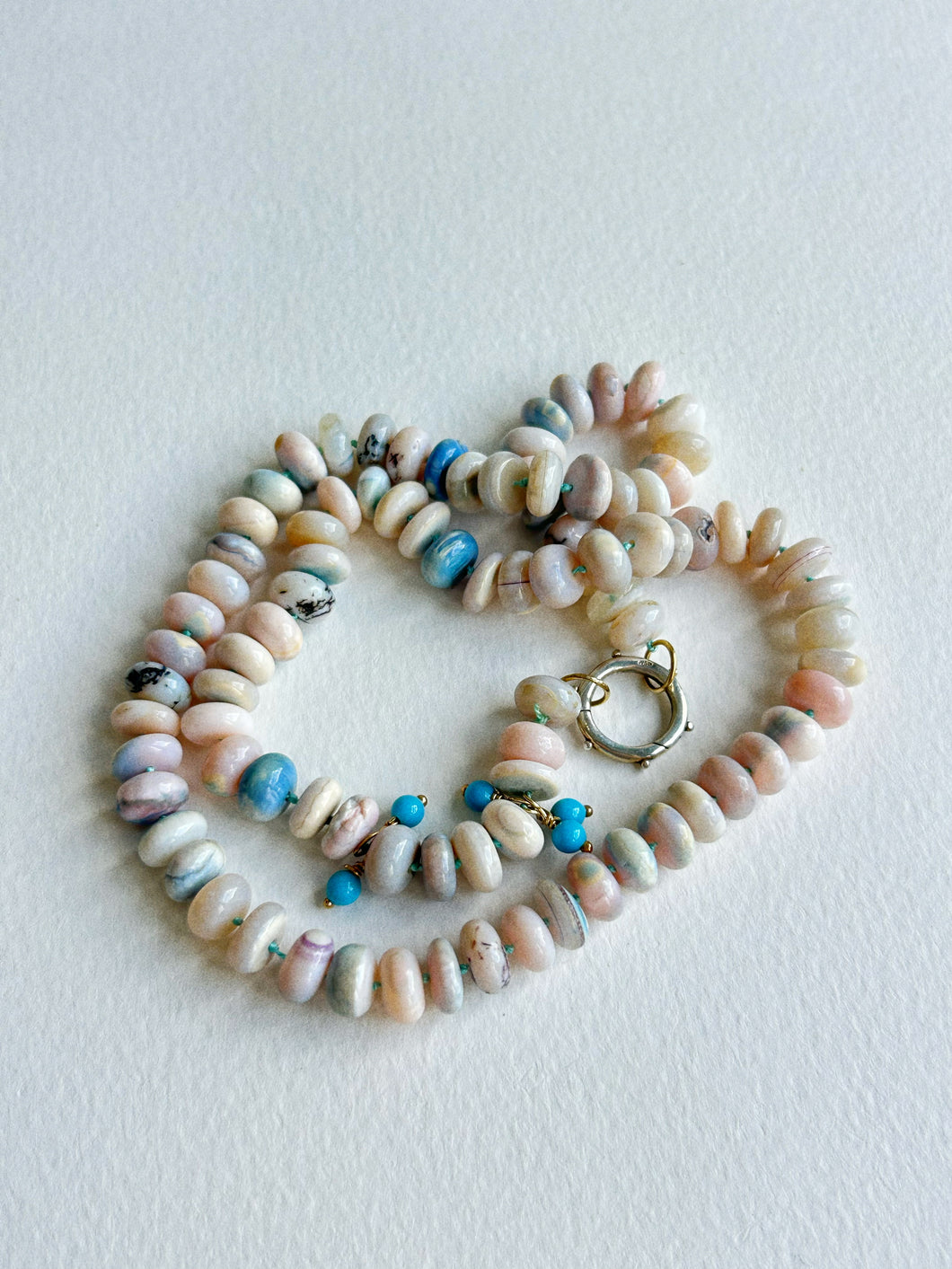 Blush/Blue Opal Hand-Knotted Necklace