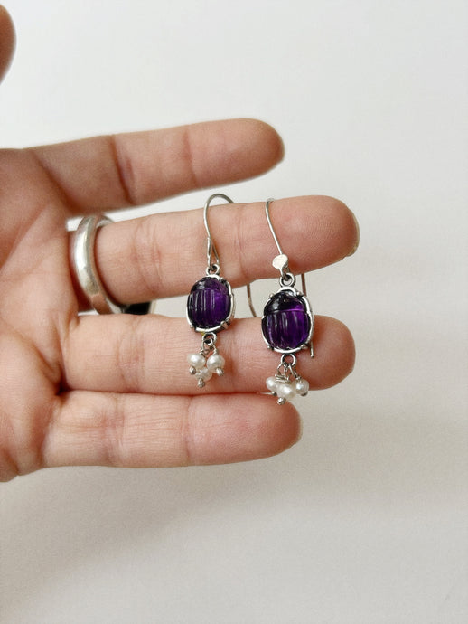 Amethyst Scarab Earrings