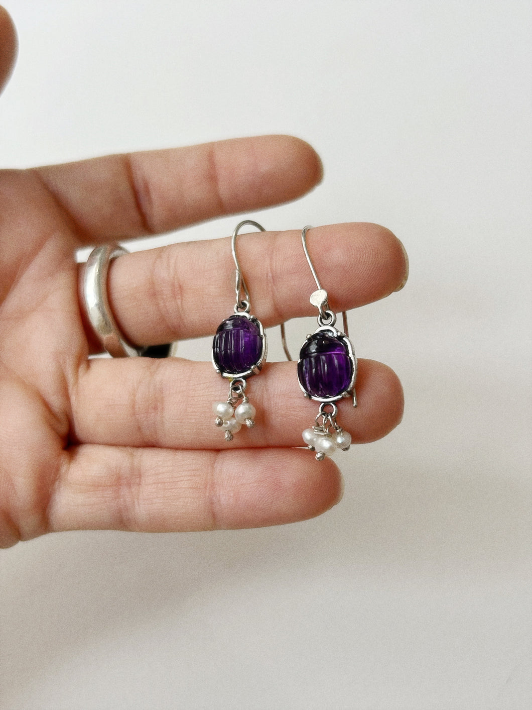 Amethyst Scarab Earrings