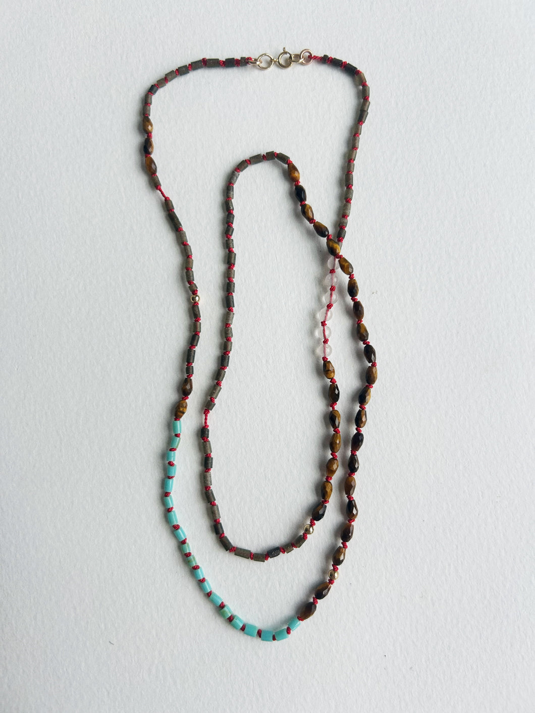 Tiger Eye And Turquoise Knotted Necklace