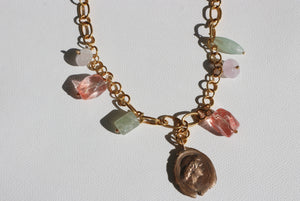 Ancient Coin And Gem Chain Necklace