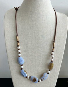 Blue Lace Agate And Pearl Necklace