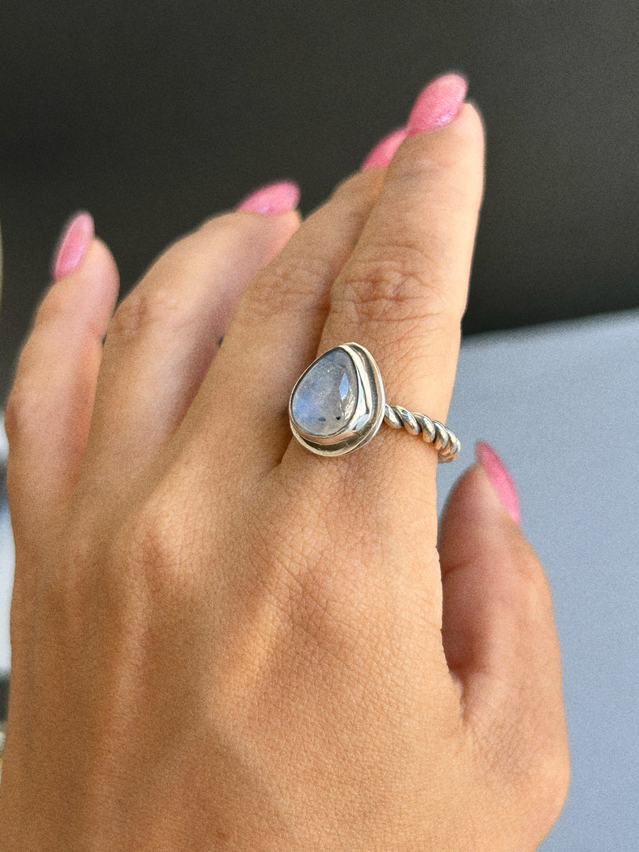 Pear Moonstone Twist Ring 7