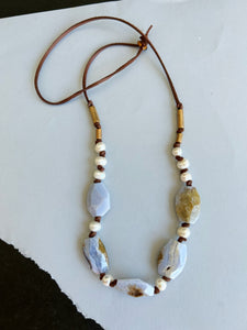 Blue Lace Agate And Pearl Necklace