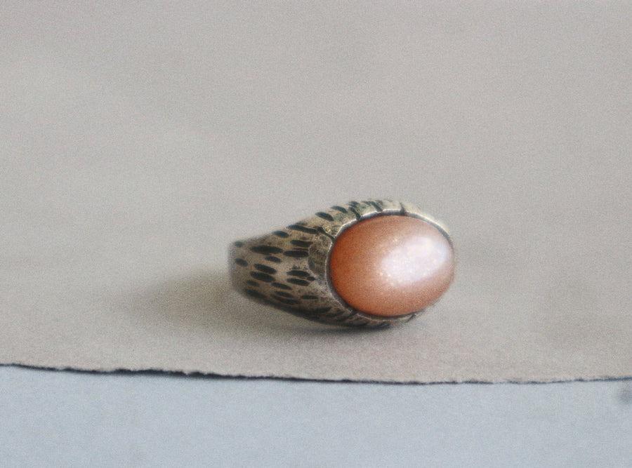 Peach Moonstone Silver Ring 7.5