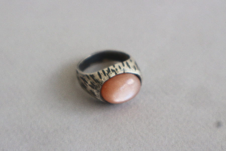 Peach Moonstone Silver Ring 7.5