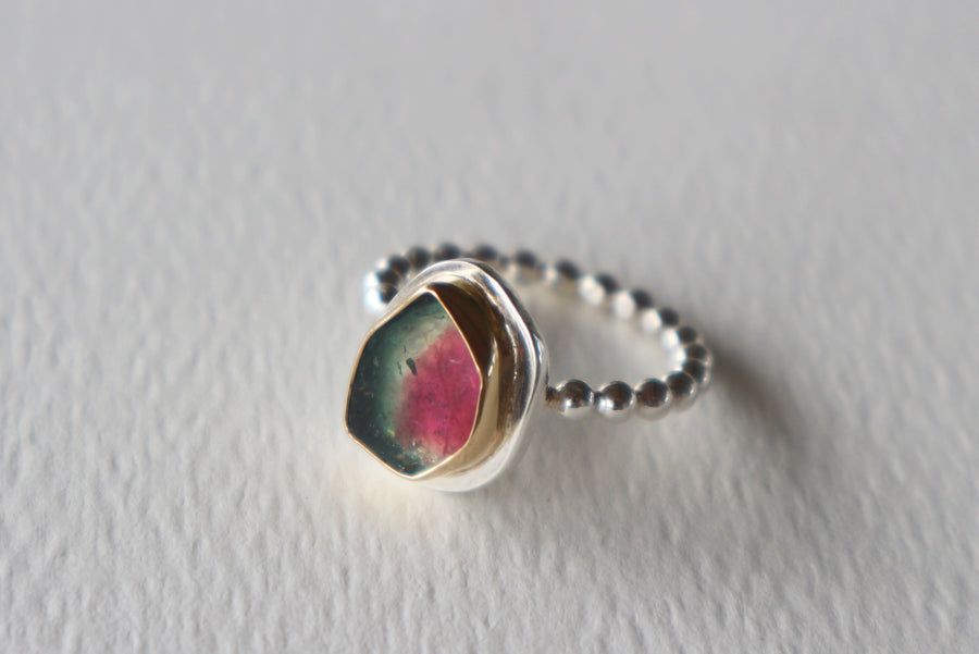 Gold Set Watermelon Tourmaline Ring 6